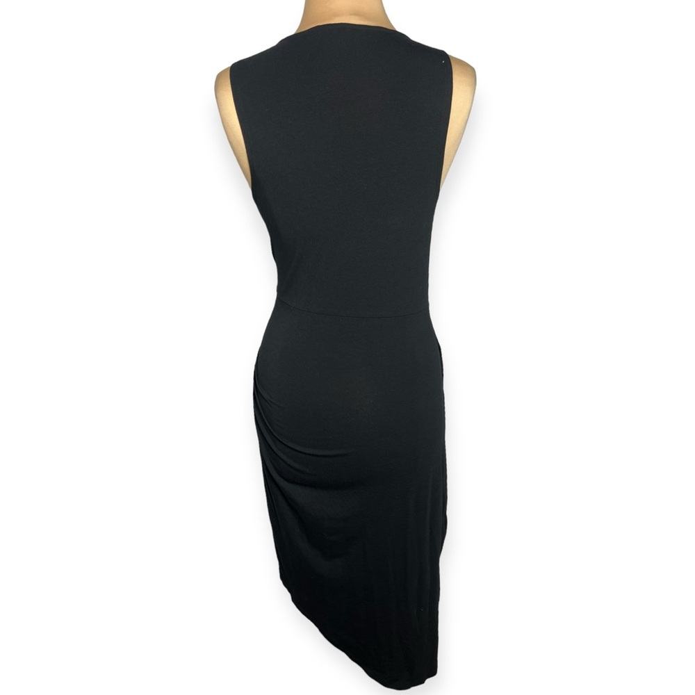 EXPRESS Black Asymmetrical Ruched Midi Sheath Dress Size M effortless versatile - Picture 4 of 9
